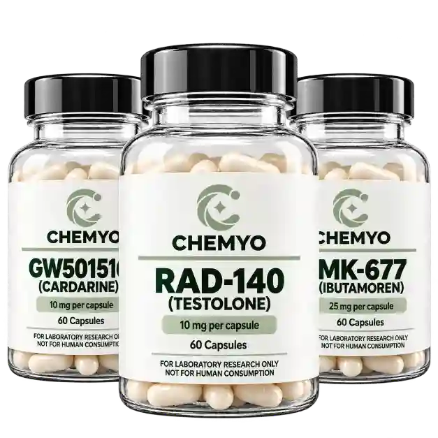 Chemyo Cardarine, RAD-140 and MK-677 research compound bottles